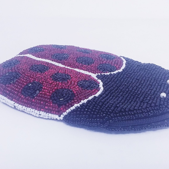 Handmade Beaded Ladybug Coin Purse Pouch Zip Up - Picture 3 of 8
